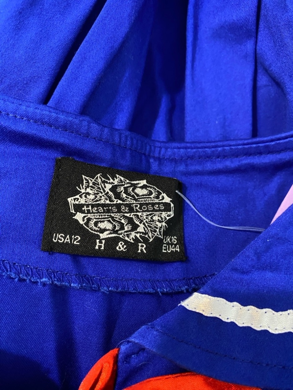 Blue Sailor-Style Fit & Flare Dress with Red Bow. Size 12. - Picture 6 of 7